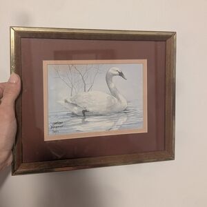 Elegant Swan Framed Art in Gold and Brown